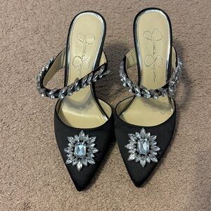 Jessica Simpson Black Satin pumps with crystal detailing